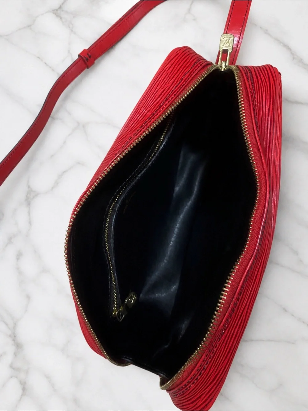 Louis Vuitton Red Epi Leather Crossbody with Gold Buckle
